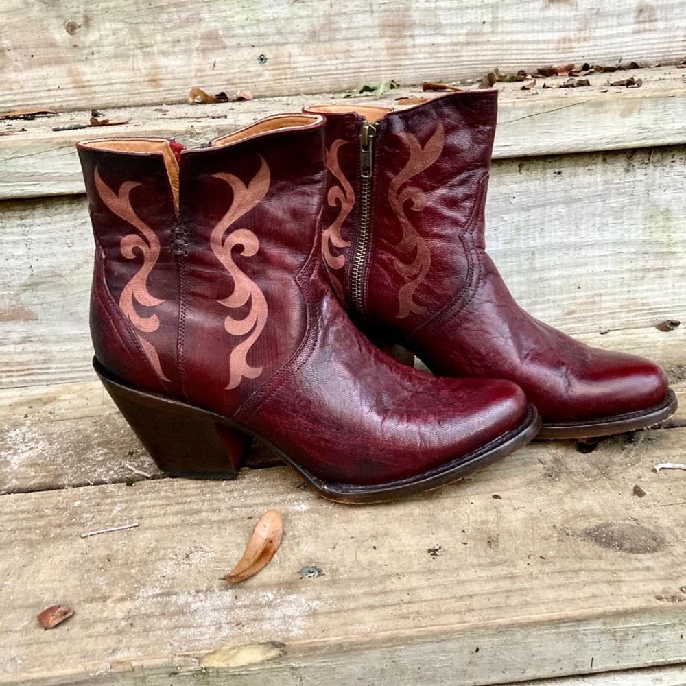Lucchese | Red Leather Western Booties - Picture 5 of 7